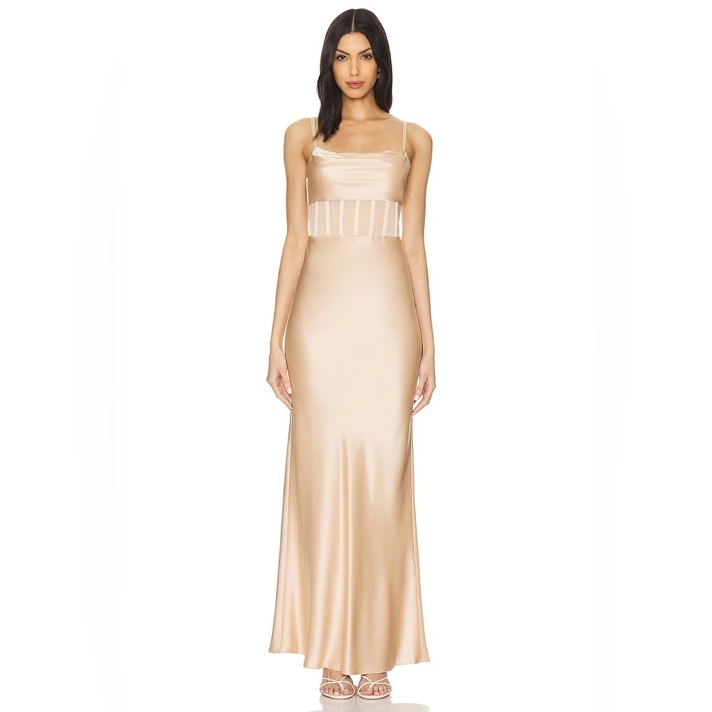 Alice + Olivia Valentina Satin Maxi Dress in Almond - Picture 2 of 13
